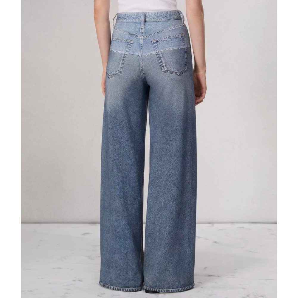 RAG & BONE Miramar Sofie Wide-Leg Pant Two-Tone Sweatpant Jeans Antonia Wash - Picture 2 of 14